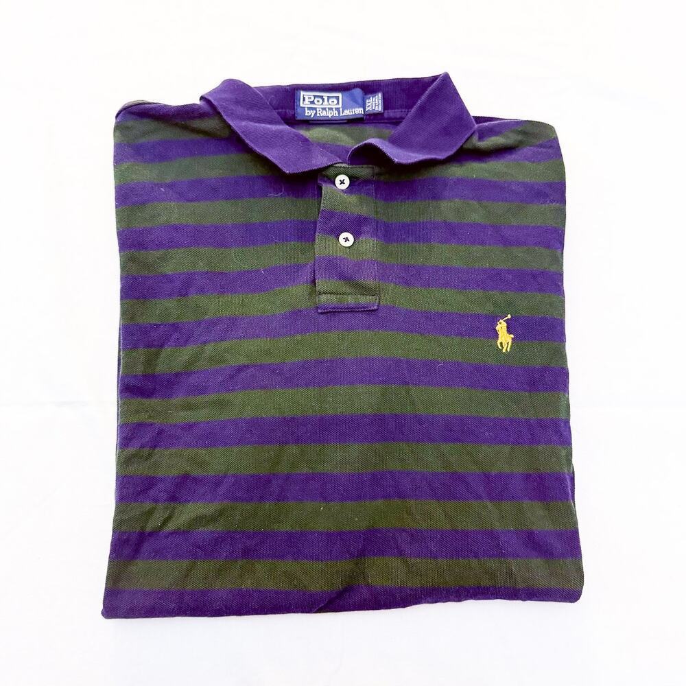 Polo Ralph Lauren Rugby Striped Navy Green Polo 3/4 Button Down Shirt Size XXL